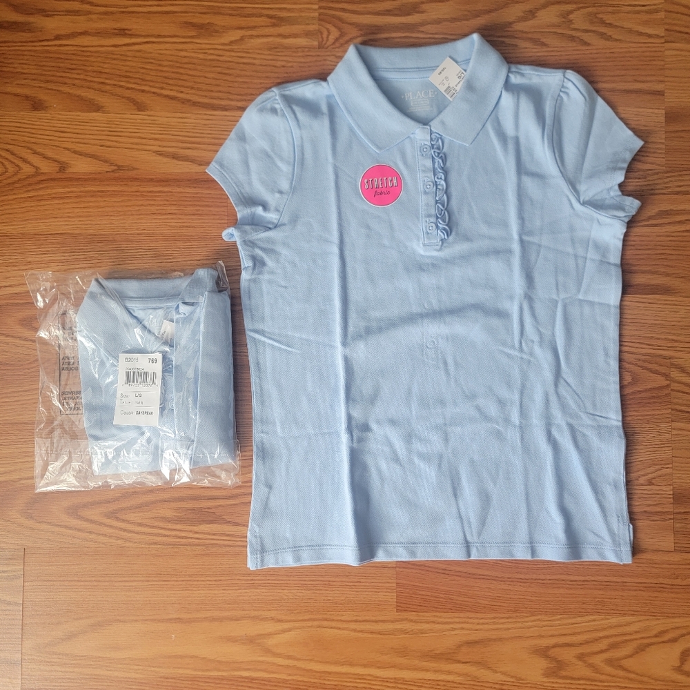 Girls Stain-Resistant Ruffle Polo - Uniform Light blue Size 10